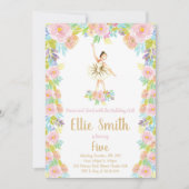 Floral Ballerina Verjaardag Uitnodiging (Voorkant)