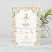 Floral Ballerina Verjaardag Uitnodiging (Staand voorkant)