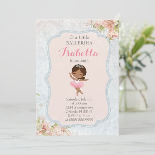 Floral Ballerina Verjaardag Uitnodiging (Staand voorkant)