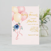Floral Balloon Baby shower Folie Uitnodiging (Staand Voorkant)