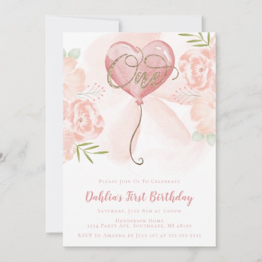 Floral Balloon eerste uitnodiging (Voorkant)