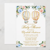 Floral Balloons Boy Girl Twins Baby shower Kaart (Voorkant / Achterkant)