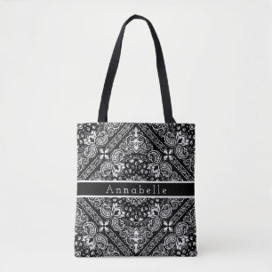 Floral Bandana personaliseren zwart en wit Tote Bag