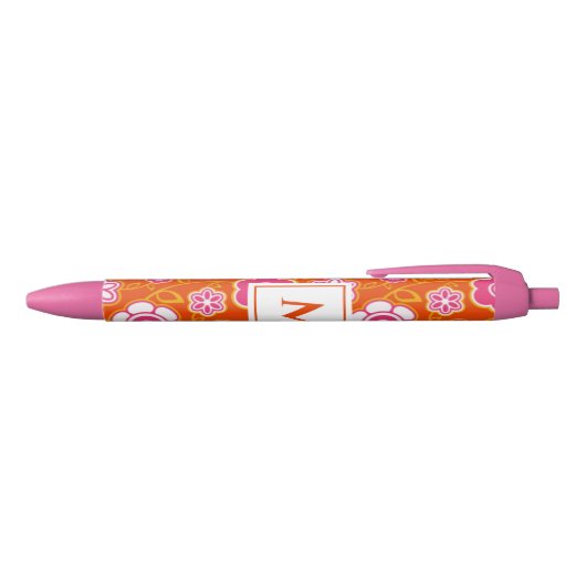 Floral Bandana Print Monogram Zwarte Inkt Pen (Bovenkant)