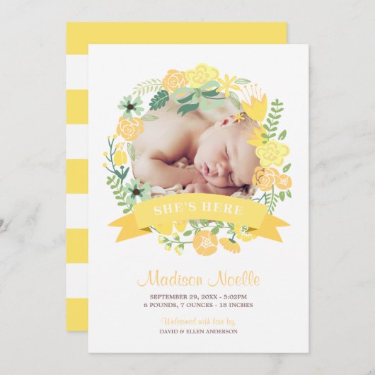 Floral Banner | Aankondiging van geboorte (Voorkant / Achterkant)