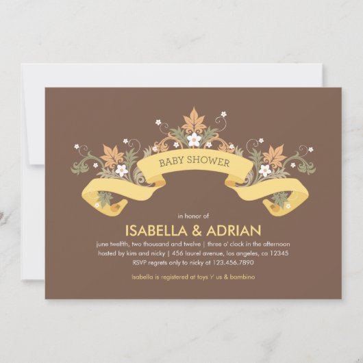 Floral Banner Baby shower Invitation Kaart (Voorkant)