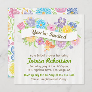 Floral Banner Bridal Shower Kaart