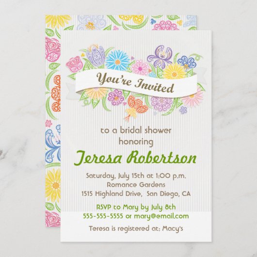 Floral Banner Bridal Shower Kaart (Voorkant / Achterkant)