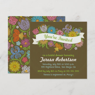 Floral Banner Bridal Shower Kaart