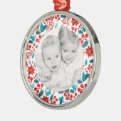 Floral Banner Holiday Photo Premium Round Ornament (Links)