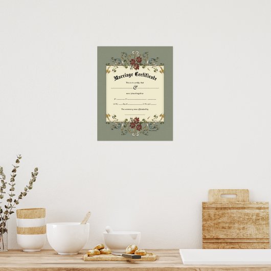 Floral Banner Lijst Wedding Certificate Poster (Keuken)