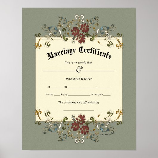 Floral  Banner Lijst Wedding Certificate Poster (Voorkant)