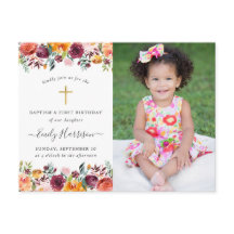 Floral Baptism 1st Birthday Fotouitnodiging