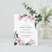 Floral Baptism and First Birthday Invitation Briefkaart (Staand voorkant)