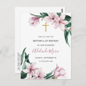 Floral Baptism and First Birthday Invitation Briefkaart (Voorkant / Achterkant)