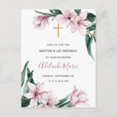 Floral Baptism and First Birthday Invitation Briefkaart (Voorkant)