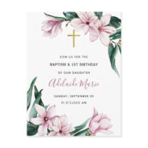 Floral Baptism and First Birthday Invitation