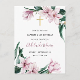 Floral Baptism and First Birthday Invitation Briefkaart