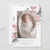 Floral Baptism Baby Foto Schriftkruis Kaart (Voorkant)