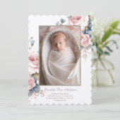 Floral Baptism Baby Foto Schriftkruis Kaart (Staand voorkant)