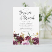 Floral Baptism & Brunch Waterverf Burgundy Maroon Kaart (Staand voorkant)