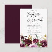 Floral Baptism & Brunch Waterverf Burgundy Maroon Kaart (Voorkant / Achterkant)