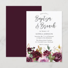 Floral Baptism & Brunch Waterverf Burgundy Maroon Kaart
