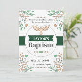 Floral Baptism Ceremony Fotocall Groene uitnodigin Kaart (Staand voorkant)