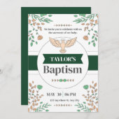 Floral Baptism Ceremony Fotocall Groene uitnodigin Kaart (Voorkant / Achterkant)