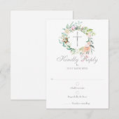 Floral Baptism Christening First Heilige Communie RSVP Kaartje (Voorkant / Achterkant)