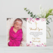 Floral Baptism, Christening Foto Script Bedankkaart (Staand voorkant)
