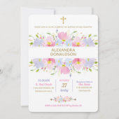 Floral Baptism Christening Girl Kaart (Voorkant)