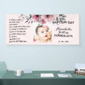 Floral BAPTISM DAY Zacht Roze/Grijs Evenementenfee Spandoek (Beurs)
