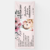 Floral BAPTISM DAY Zacht Roze/Grijs Evenementenfee Spandoek (Verticaal)