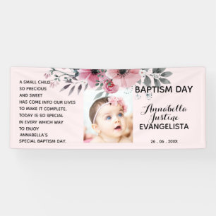 Floral BAPTISM DAY Zacht Roze/Grijs Evenementenfee Spandoek
