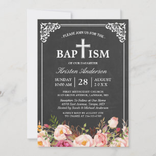 Floral Baptism   Elegant  Chalkboard-Lijst Kaart