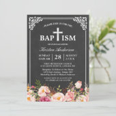 Floral Baptism | Elegant  Chalkboard-Lijst Kaart (Staand voorkant)
