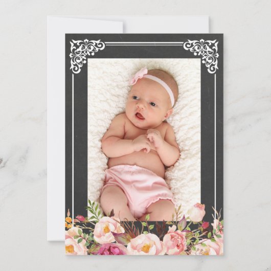 Floral Baptism | Elegant  Chalkboard-Lijst Kaart (Achterkant)