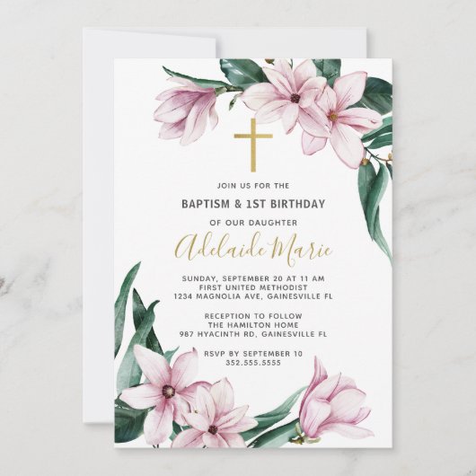 Floral Baptism en First Birthday Kaart (Voorkant)