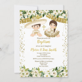 Floral Baptism Fiesta Twin Invitation Kaart