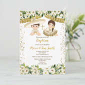 Floral Baptism Fiesta Twin Invitation Kaart (Staand voorkant)