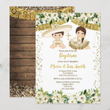 Floral Baptism Fiesta Twin Invitation