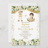 Floral Baptism Fiesta Twin Invitation Kaart (Voorkant)