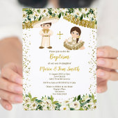 Floral Baptism Fiesta Twin Invitation Kaart