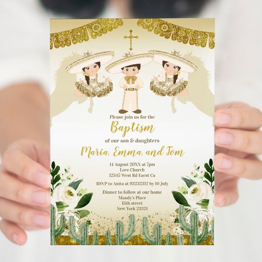Floral Baptism Fiesta Twin Invitation Kaart