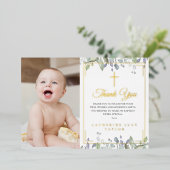 Floral Baptism Foto Gold Foil Hartelijk dank Folie Uitnodiging (Staand Voorkant)