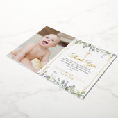Floral Baptism Foto Gold Foil Hartelijk dank Folie Uitnodiging (Gedraaid)