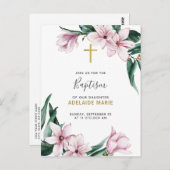 Floral Baptism Gold en roze Magnolias Briefkaart (Voorkant / Achterkant)