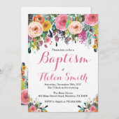 Floral Baptism Invitation Card Kaart (Voorkant / Achterkant)