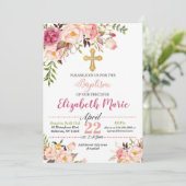 Floral Baptism Invitation - Girl Kaart (Staand voorkant)